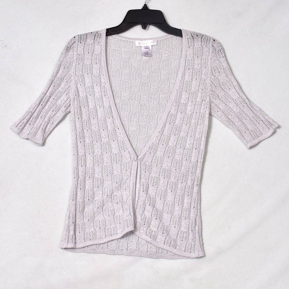 White House Black Market Silver Women's Singel Button Cardigan Sweater Size Smal